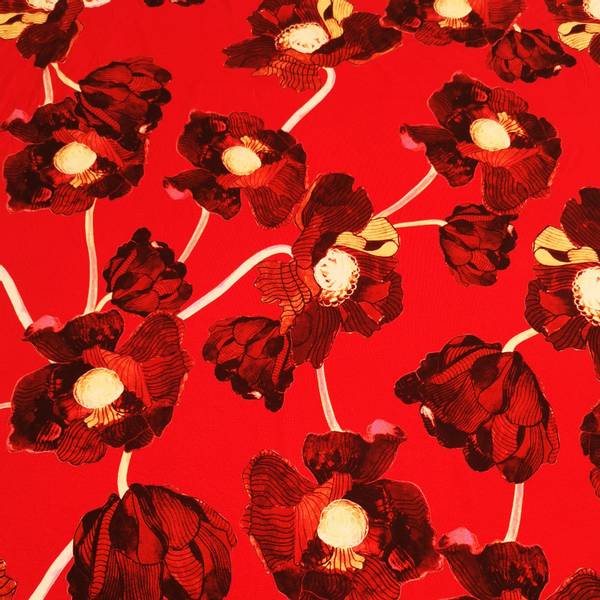 Bilde av Viskosejersey - Store blomsterhoder på rød