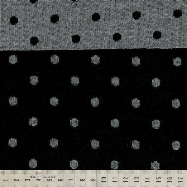 Bilde av Ull-jacquard jersey, 8 mm prikker - lysgrå/sort