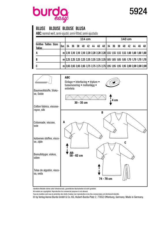 5924 - Burda - Bluse m/ V-hals