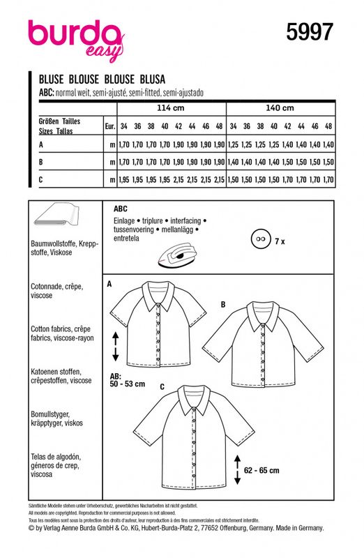 5997 - Burda - kort og lang bluse