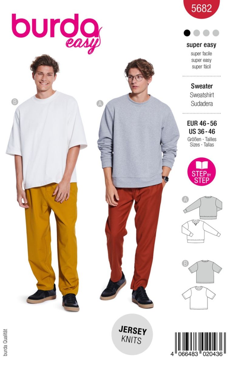 5682 - Burda - college genser & t-skjorte, herre