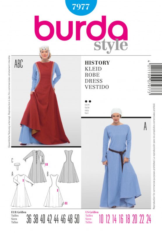 7977 - Burda - historisk kjole, basis