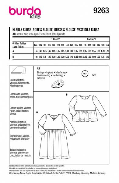 Bilde av 9263 - Burda - kjole & bluse m puffermer