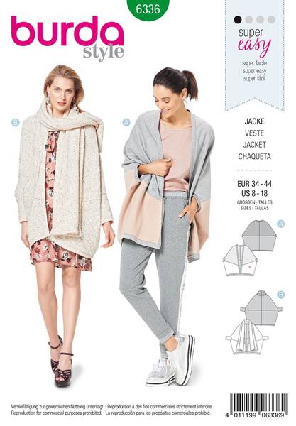 Bilde av 6336 - Burda - jakke, cardigan, oversize