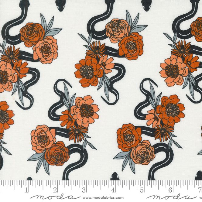 Hovedbilde Noir - sort slange, oransje blomst på hvit