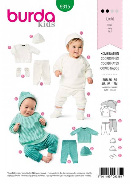 Bilde av 9315 - Burda - Baby kombinasjon m/ lue