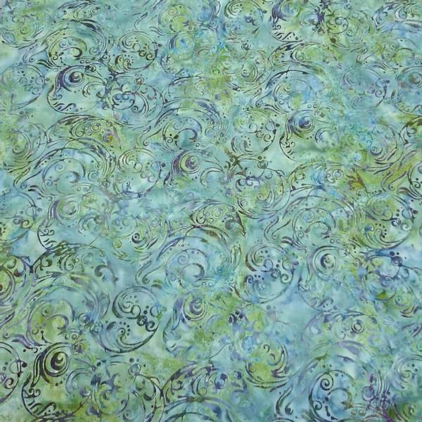 Bilde av Peacock Garden - batikk 7 cm blålilla motiv på aqua-grønn