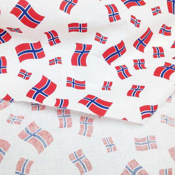 Bilde av Bomull, hvit m 2,5-5 cm norsk flagg
