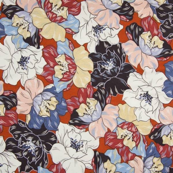 Bilde av Viskosejersey - 10 cm blomsterhoder på terracotta