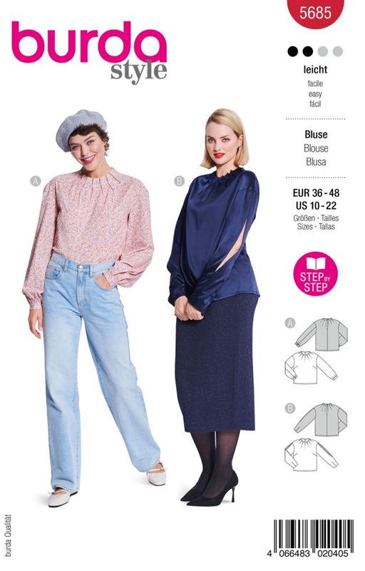 5685 - Burda - bluse m/ legg i halsen