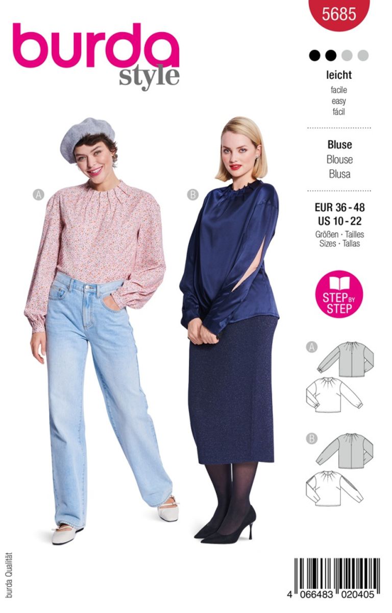 5685 - Burda - bluse m/ legg i halsen