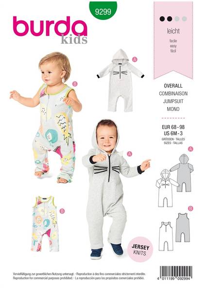 Bilde av 9299 - Burda - baby overrall, jumpsuit