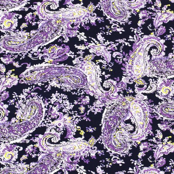 Bilde av Viskosejersey - 12 cm flerfarget paisley på marine