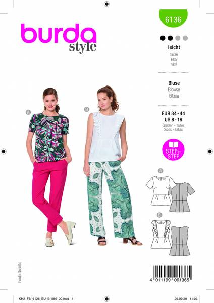 Bilde av 6136 - Burda - Bluse m/u rynkekappe