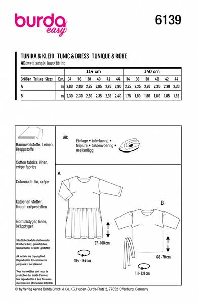 Bilde av 6139 - Burda - Kjole/topp m/u rynkekappe/belte