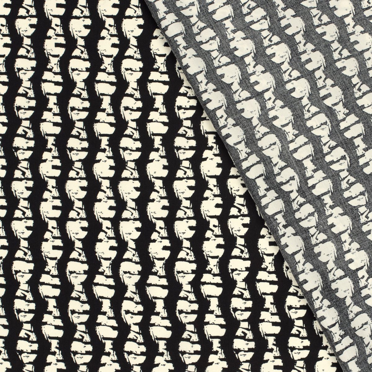 Viskose poplin - abstrakt striper, sort/offwhite