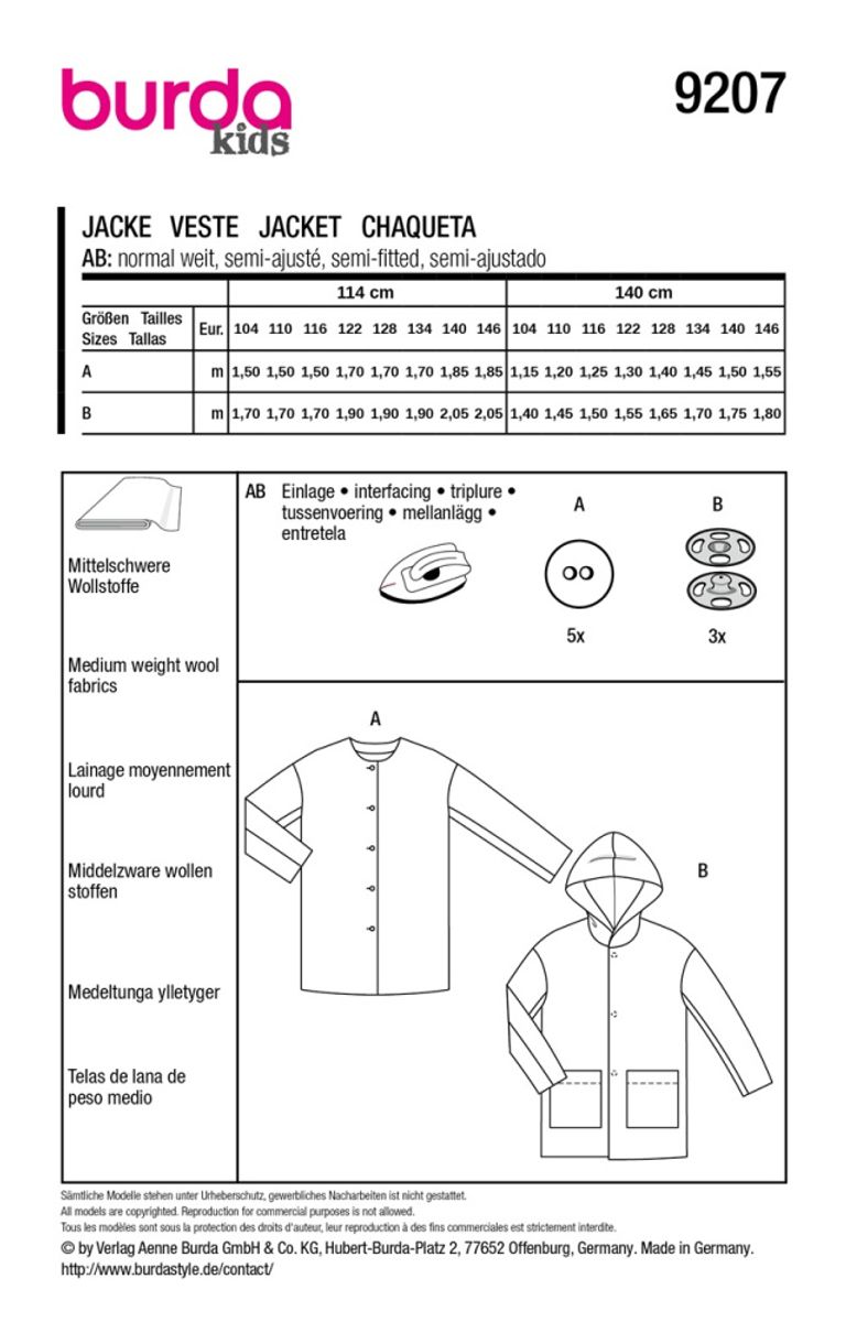9207 - Burda - jakke og kåpe