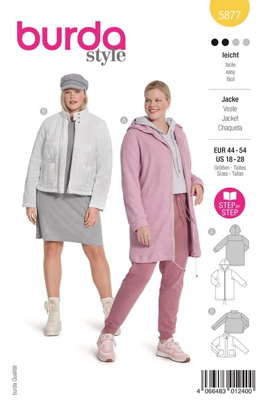 5877 - Burda - Jakke / cardigan m glidelås