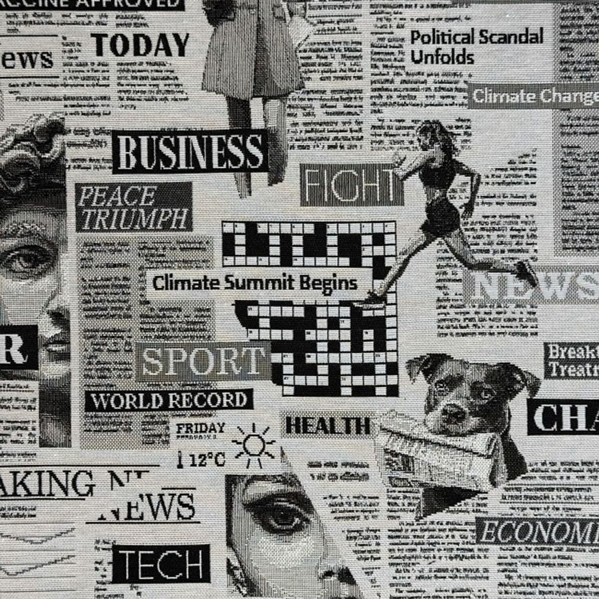 Gobelin - newspaper, sort-hvit