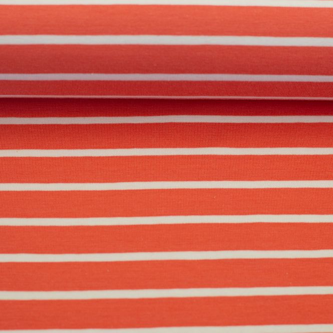 Hovedbilde Bomullsjersey Isa - striper oransje/hvit