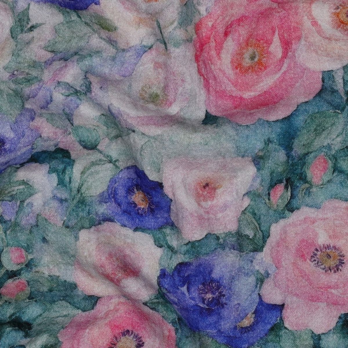 Musselin - blomsterhoder på lys petrol