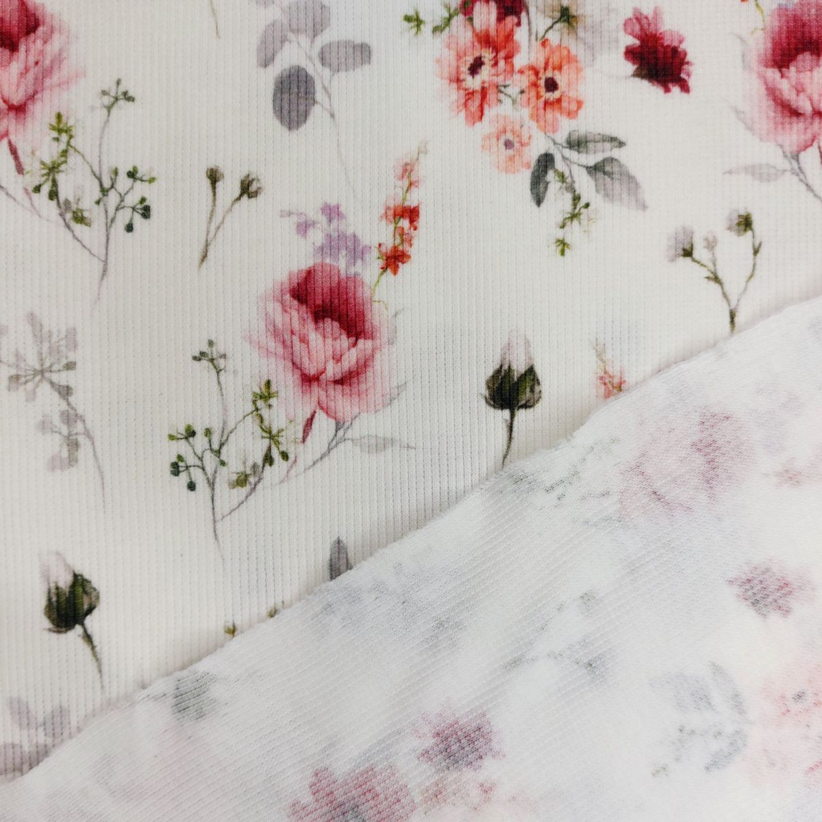 Ribbestrikket jersey - blomsterbukett