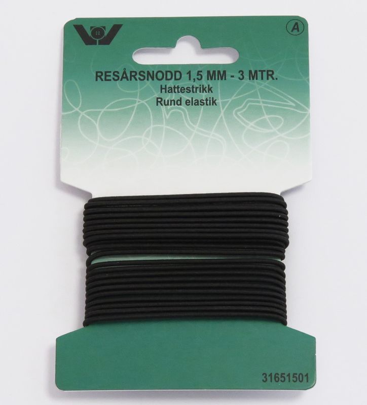 Rundstrikk - hattestrikk, 1,5 mm - sort