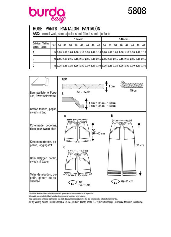 5808 - Burda - bukse & shorts m/ snøring