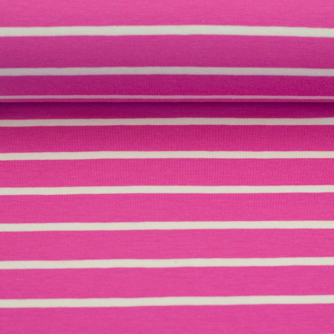 Hovedbilde Bomullsjersey Isa - striper rosa/hvit