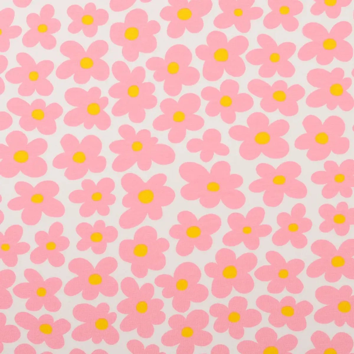 Bomullsjersey - retroblomster, rosa