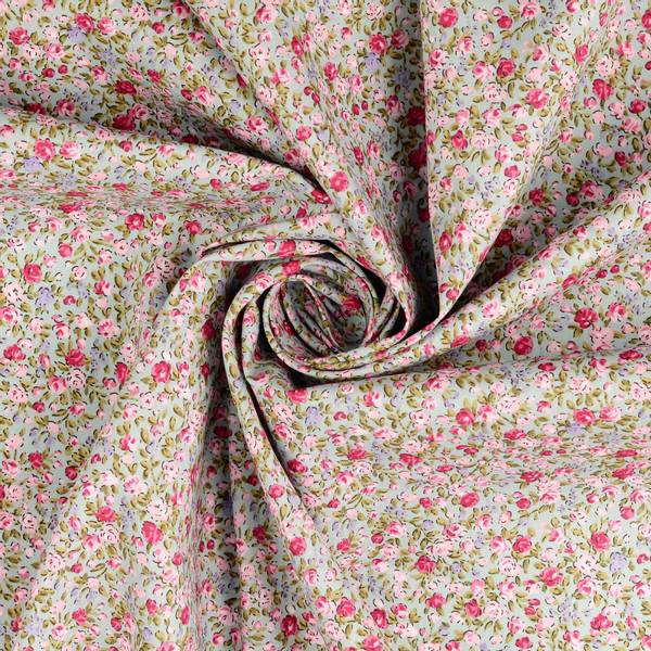 Bilde av Poplin - 6 mm rosa småblomstret på blågrå