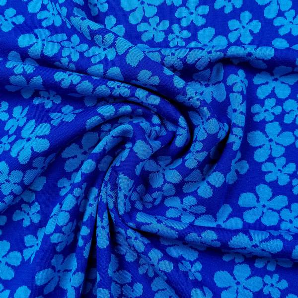 Bilde av Ull-jacquard jersey - blomster, turkis/koboltblå