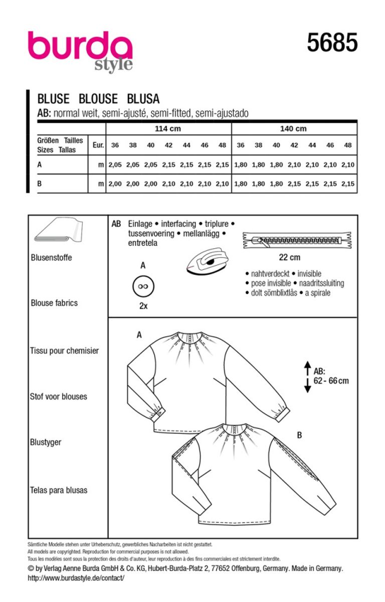 5685 - Burda - bluse m/ legg i halsen