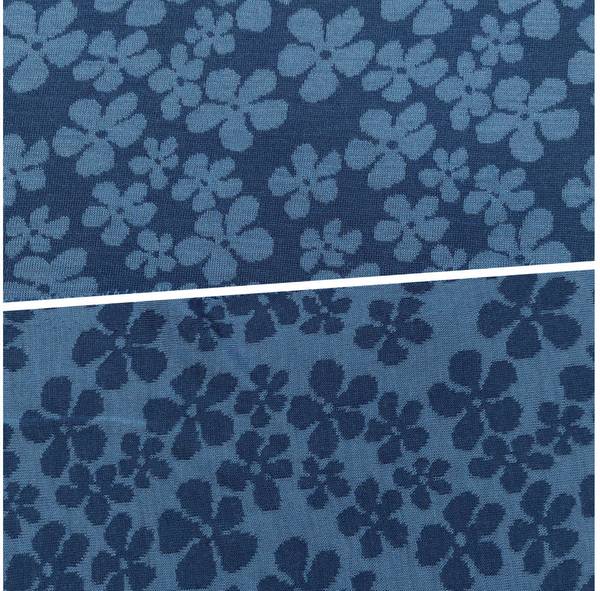 Bilde av Ull-jacquard jersey - blomster, lys/mørk jeansblå